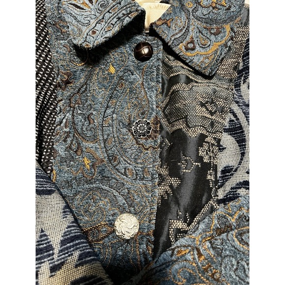 Venus Women's 10 Tapestry Patchwork Coat Blues Decorative Buttons Knee Length - Picture 4 of 9